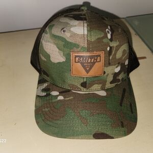 Green and Brown Camouflage Hat with Curved Brim